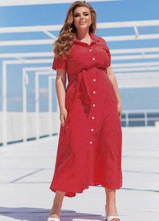 Сукня-халат, на ґудзиках та з поясом 42-56 рр. женское длинное платье в горошек 501/0251 мм6 фото