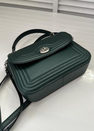 Зеленая кожаная сумка marlie top handle green coach4 фото