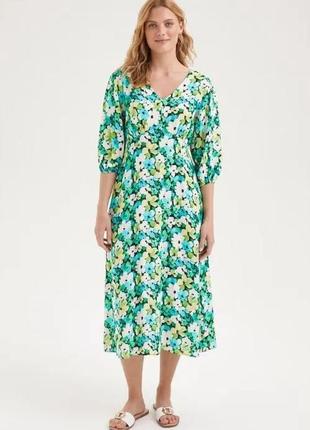 100% віскоза — гарне плаття міді квітковий принт завдовжки плаття з об'ємними рукавами
