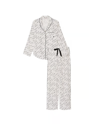 Фланелевая длинная пижама белая с надписями victoria's secret4 фото