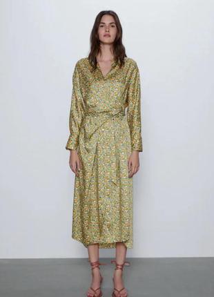 Длинное платье рубашка сукня сорочка с интересным поясом zara цветочный принт4 фото