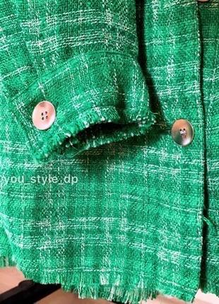 Zara куртка-рубашка сорочка прямого крою,сорочка zara,твідова сорочка зелена6 фото