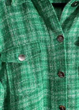 Zara куртка-рубашка сорочка прямого крою,сорочка zara,твідова сорочка зелена10 фото