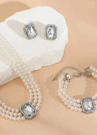 Комплект украшений женский ожерелье, браслет и серьги код 23494 фото