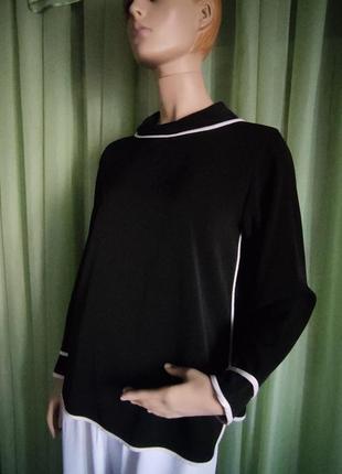Блуза черная с белым кантом "zara basic", l1 фото