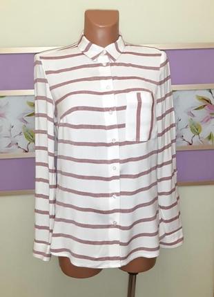Стильная белая женская рубашка блуза в розовую полоску f&amp;f, размер 44 - 462 фото