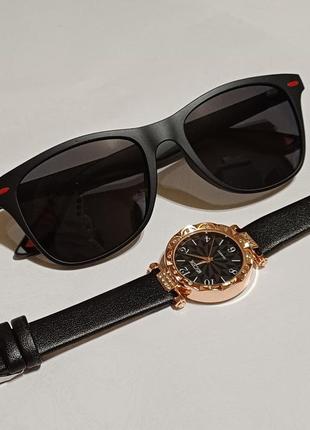 Женские модные комплект кварцевые наручные часы и очки2 фото