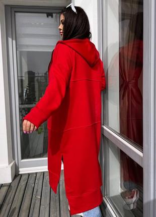 Кардиган женский длинный, черный, красный цвет, кардиган кофта длинная на молнии4 фото