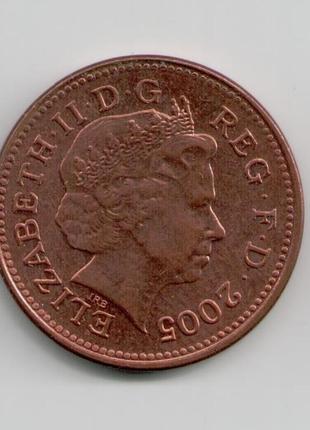 Монета великобритания 1 пенни 2005 года2 фото
