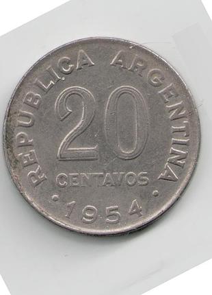 Монета аргентина 20 сентаво 1954 року