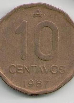 Монета аргентина 10 сентаво 1987 року