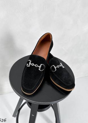 Натуральные замшевые черные лоферы