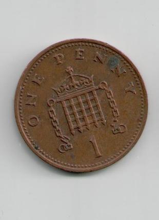 Монета великобритания 1 пенни 1988 года