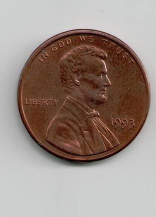 Монета сша 1 цент 1993 года 2