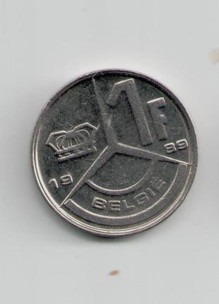 Монета бельгия 1 франк 1989 года belgie