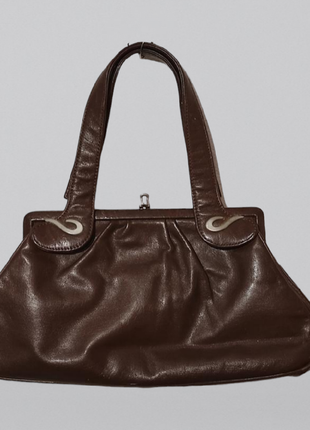 Вінтажна шкіряна ретро сумочка, сумка-багет із феруаром/ліцелячик/kiss