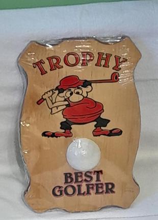 Картина подарунок  дерев'яна trophy best golfer - трофей найкращий гольфіст , 13,5х20,5 см