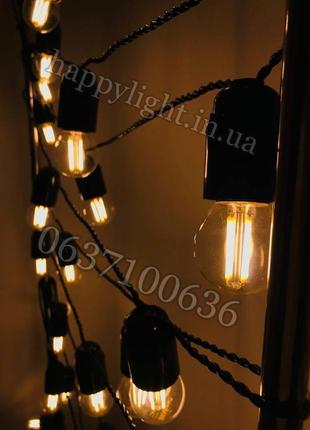Ретро гірлянда звитої лампи філамент чорна/біла вулична...2 фото