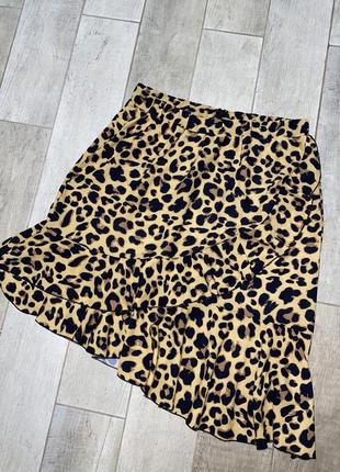 Леопардовая миди юбка,принт,воланы(015)