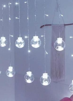 Новорічна світлодіодна гірлянда штора кульки з пультом 12 предмет