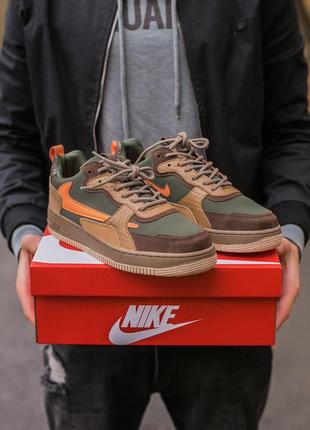 Мужские кроссовки nike air force 1 haki/orange