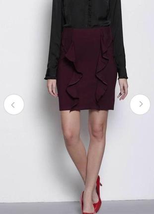 Вишнёвая юбка бордо с оборками и натуральным составом вискоза нейлон от dorothy perkins хл1 фото