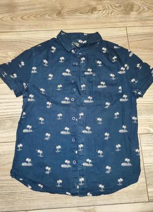 Синяя гавайская рубашка с пальмами 128 см