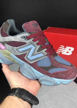 Мужские кроссовки new balance 9060 замшевые бордовые голубые