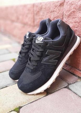 Чоловічі класичні кросівки new balance 574 black white мужские замшевые кроссовки нью беланс 574 чёрные с белым, синие, серые