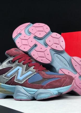 Женские кроссовки new balance 9060 замшевые, сетка, бордовые с голубым6 фото