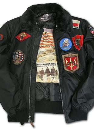 Бомбер top gun b-15 flight bomber jacket with patches (чорний)