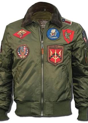 Бомбер top gun official b-15 flight bomber with patches (олива)