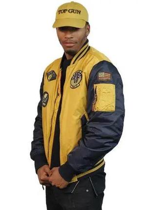 Бомбер top gun ma-1 color block bomber jacket (жовто-блакитний)5 фото