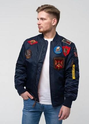 Бомбер top gun ma-1 nylon bomber jacket with patches (синій)3 фото