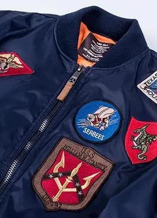 Бомбер top gun ma-1 nylon bomber jacket with patches (синій)5 фото