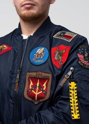 Бомбер top gun ma-1 nylon bomber jacket with patches (синій)7 фото