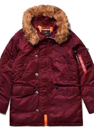 Куртка аляска alpha industries slim fit n-3b parka (maroon)1 фото