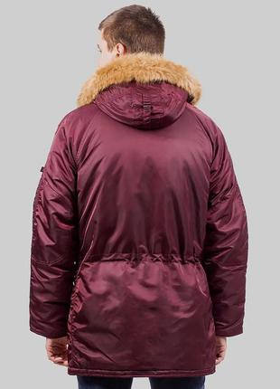Куртка аляска alpha industries slim fit n-3b parka (maroon)3 фото