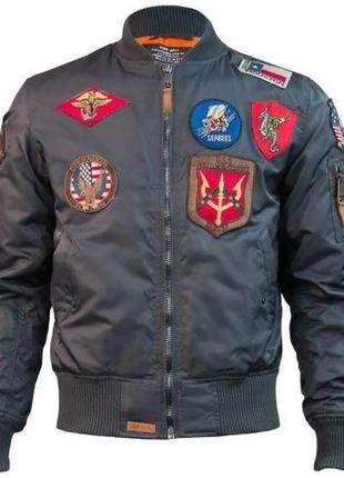 Бомбер top gun ma-1 nylon bomber jacket with patches (grey)1 фото