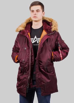 Куртка аляска alpha industries slim fit n-3b parka (maroon)4 фото