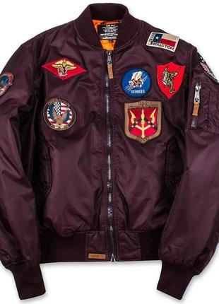 Бомбер top gun ma-1 nylon bomber jacket with patches (maroon)1 фото