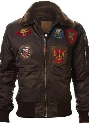 Куртка b-15 flight bomber jacket with patches(коричнева)