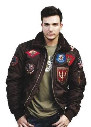 Куртка b-15 flight bomber jacket with patches(коричнева)4 фото