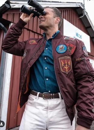 Бомбер top gun ma-1 nylon bomber jacket with patches (maroon)8 фото