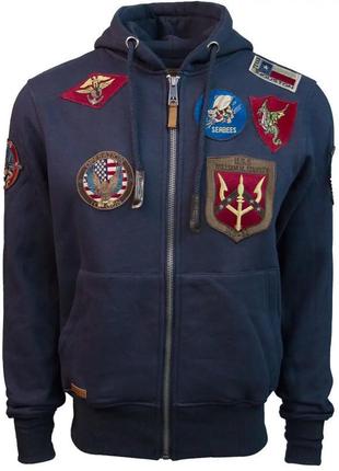 Реглан top gun men's zip up hoodie with patches (navy)