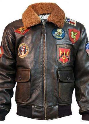 Шкіряна куртка top gun signature series jacket (brown)1 фото