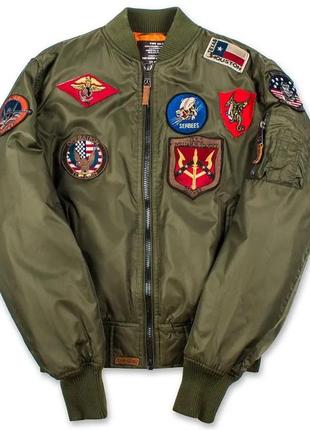 Бомбер top gun ma-1 nylon bomber jacket with patches (оливковий)