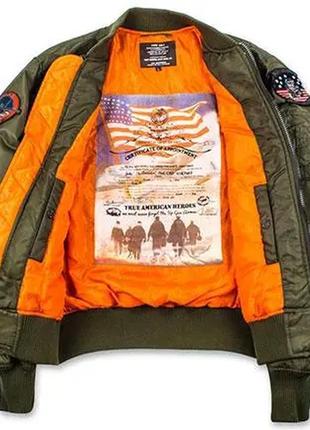 Бомбер top gun ma-1 nylon bomber jacket with patches (оливковий)4 фото