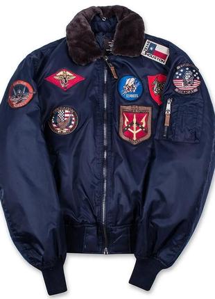 Бомбер top gun  b-15 flight bomber jacket with patches (blue)