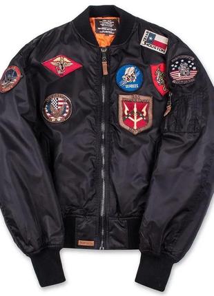 Бомбер top gun ma-1 nylon bomber jacket with patches (чорний)1 фото
